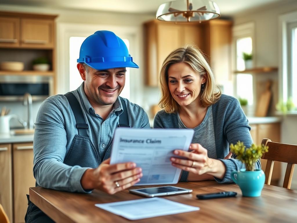 Restoration contractor reviewing insurance claim paperwork with a homeowner